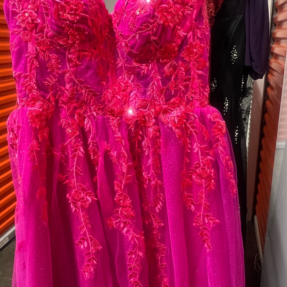 Vibrant Pink Gown with Embroidered Details - Picture 6 of 12